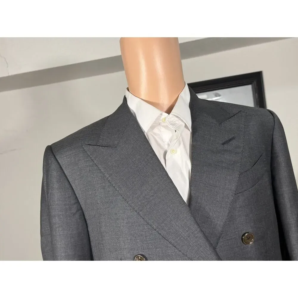 Tom Ford Charcoal Wool Peak Lapel Double Breasted 2Pc Suit 50C 40S US 34x29 Pant